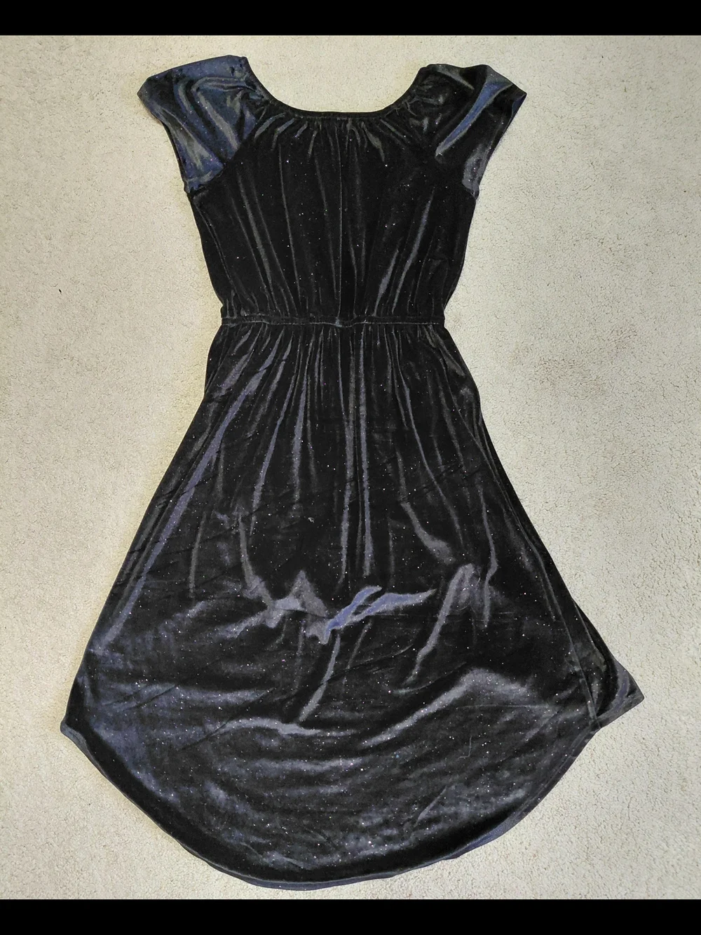 Girls' Black Velvet Sparkle High-Low Casual Romper Dress with Elastic Waist NWT